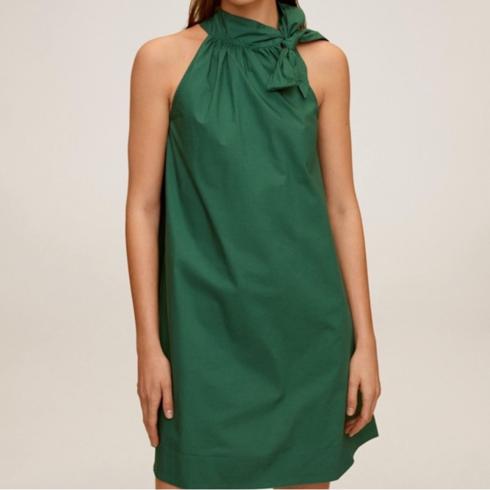 Mango Emerald Green Halter-Neck Bow Dress